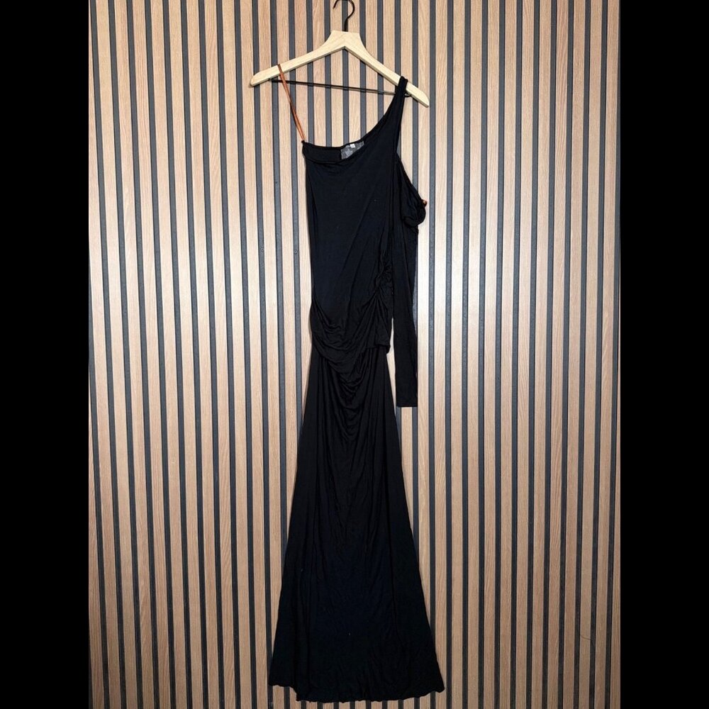 Young Fabulous & Broke Dress XS Women Black Maxi Ruched One Sleeve Cold Shoulder - Picture 1 of 7